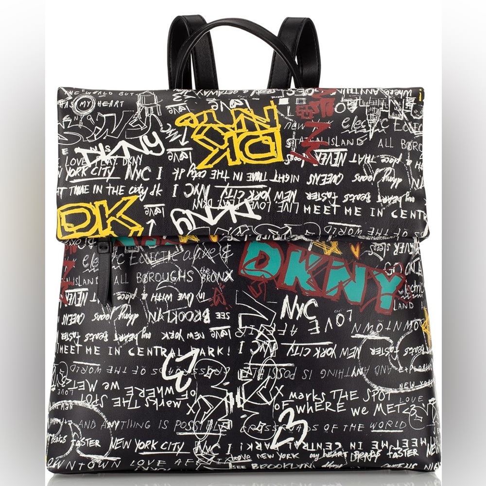 DKNY Tilly Graffiti Foldover Backpack - EUC